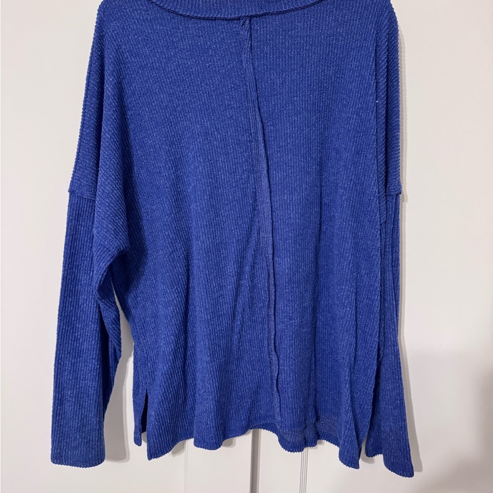 Blue Ribbed Knit Sweater - Picture 2 of 3